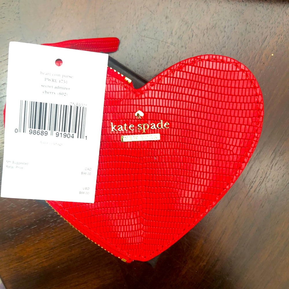 Kate Spade heart shaped red leather coin wallet